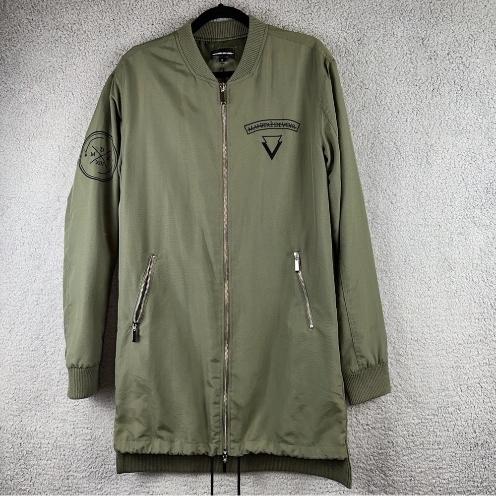Maniere De Voir Jacket Mens Small Green Nylon Longline Combat Bomber Retro Y2K